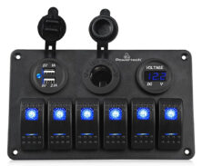 POWERTECH πάνελ σκαφών & οχημάτων PTL-020, πρίζα 12V/2x USB/6x διακόπτες
