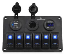 POWERTECH πάνελ σκαφών & οχημάτων PTL-020, πρίζα 12V/2x USB/6x διακόπτες