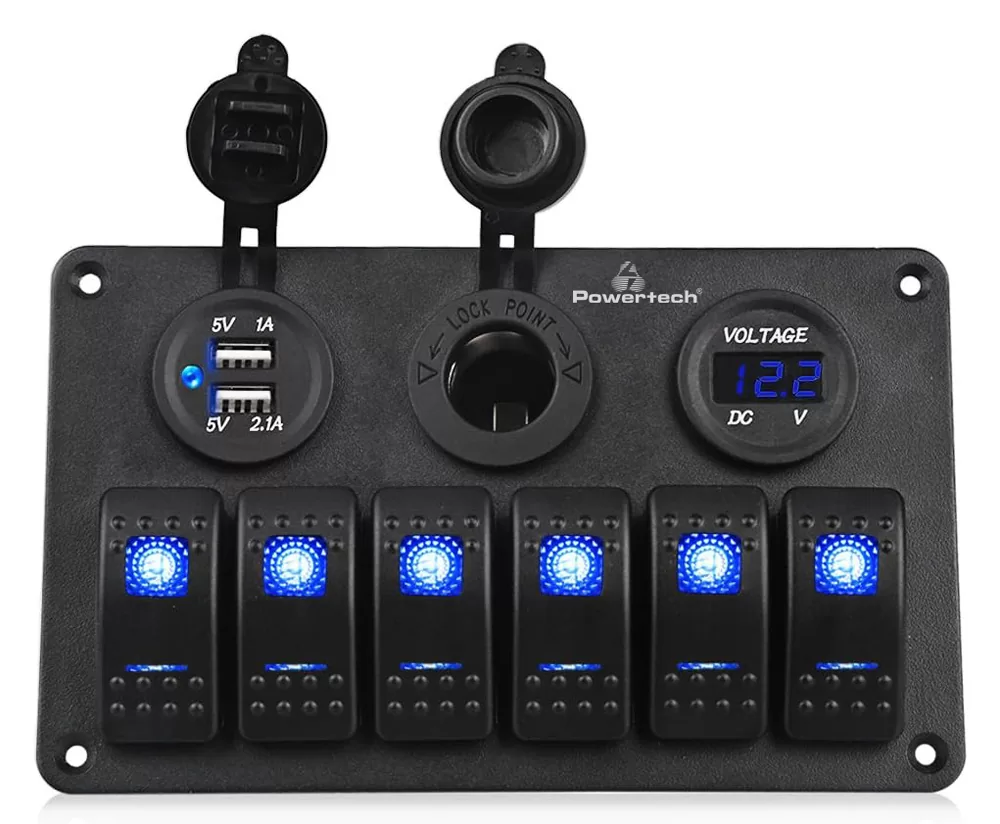 POWERTECH πάνελ σκαφών & οχημάτων PTL-020, πρίζα 12V/2x USB/6x διακόπτες 3 POWERTECH πάνελ σκαφών & οχημάτων PTL-020, πρίζα 12V/2x USB/6x διακόπτες