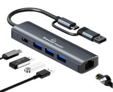 POWERTECH USB hub PTR-0150 με θύρα δικτύου, 4 θυρών, USB & USB-C, γκρι 2
