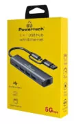POWERTECH USB hub PTR-0150 με θύρα δικτύου, 4 θυρών, USB & USB-C, γκρι 3