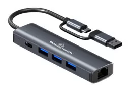 POWERTECH USB hub PTR-0150 με θύρα δικτύου, 4 θυρών, USB & USB-C, γκρι 1 POWERTECH USB hub PTR-0150 με θύρα δικτύου, 4 θυρών, USB & USB-C, γκρι