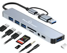 POWERTECH USB hub PTR-0151 με card reader, 8 θυρών, USB & USB-C, γκρι 2