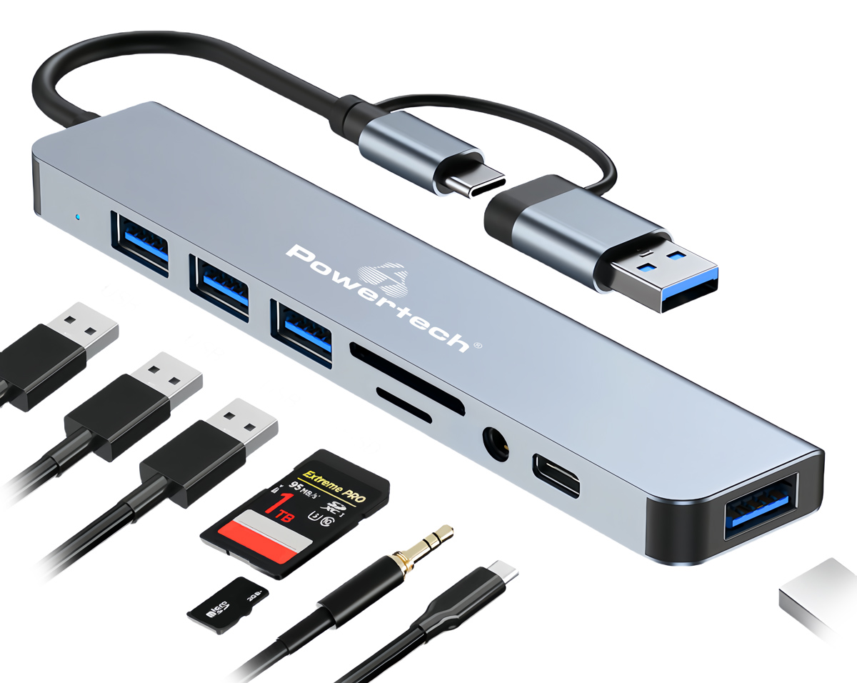POWERTECH USB hub PTR-0151 με card reader, 8 θυρών, USB & USB-C, γκρι 4 POWERTECH USB hub PTR-0151 με card reader, 8 θυρών, USB & USB-C, γκρι - Image 2