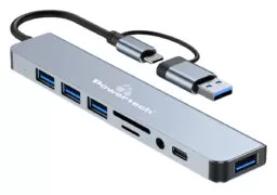 POWERTECH USB hub PTR-0151 με card reader, 8 θυρών, USB & USB-C, γκρι 1