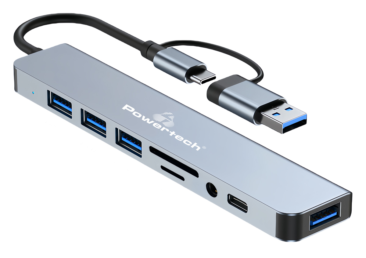 POWERTECH USB hub PTR-0151 με card reader, 8 θυρών, USB & USB-C, γκρι 3 POWERTECH USB hub PTR-0151 με card reader, 8 θυρών, USB & USB-C, γκρι