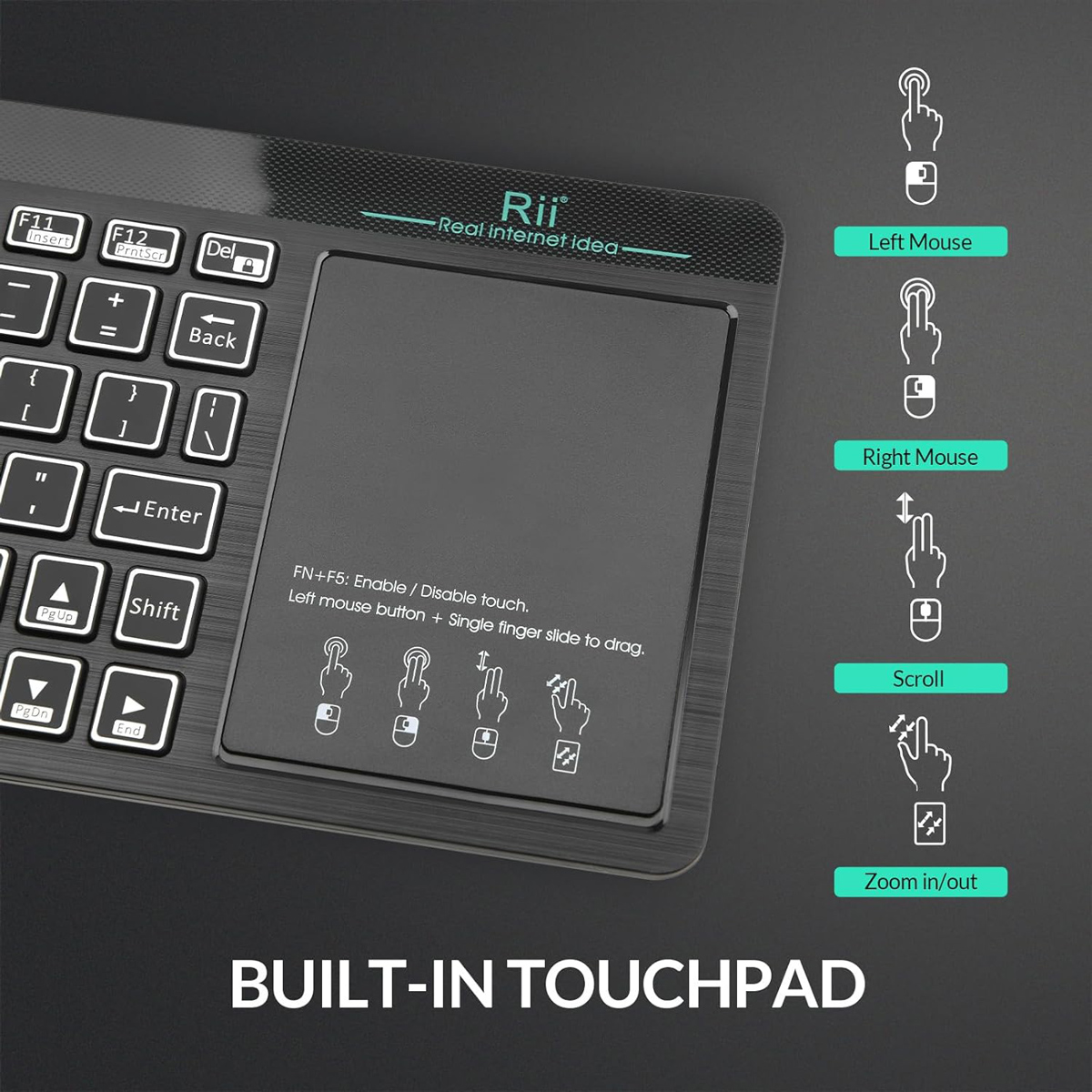 RIITEK ασύρματο πληκτρολόγιο Mini K18S με touchpad, RGB backlit, 2.4GHz & Bluetooth 5 RIITEK ασύρματο πληκτρολόγιο Mini K18S με touchpad, RGB backlit, 2.4GHz & Bluetooth - Image 3