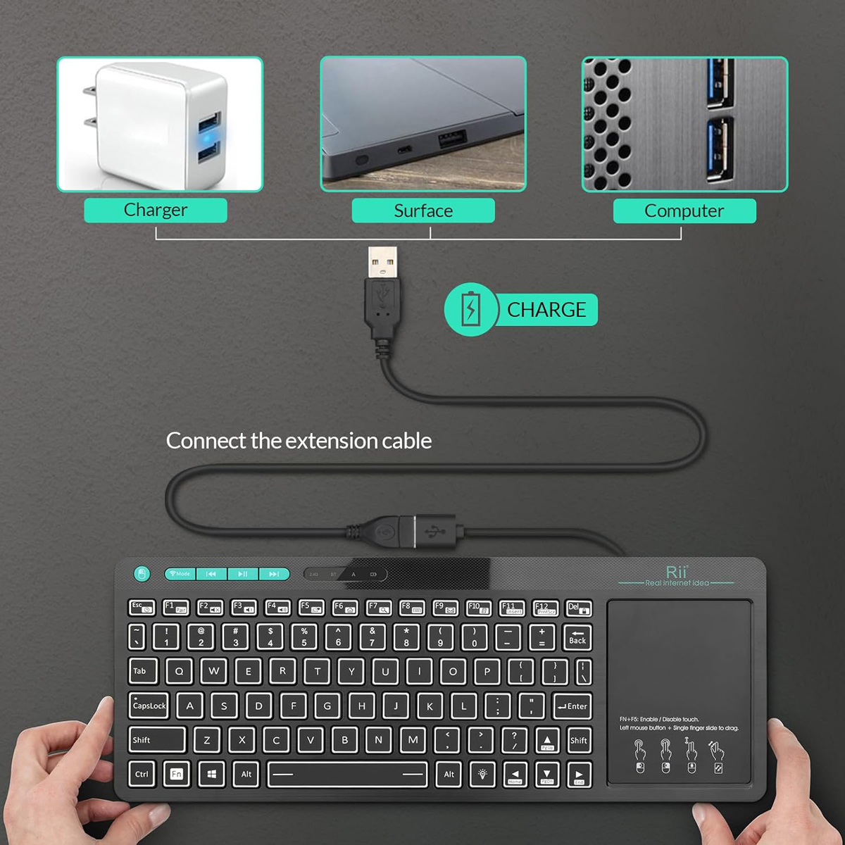RIITEK ασύρματο πληκτρολόγιο Mini K18S με touchpad, RGB backlit, 2.4GHz & Bluetooth 8 RIITEK ασύρματο πληκτρολόγιο Mini K18S με touchpad, RGB backlit, 2.4GHz & Bluetooth - Image 6