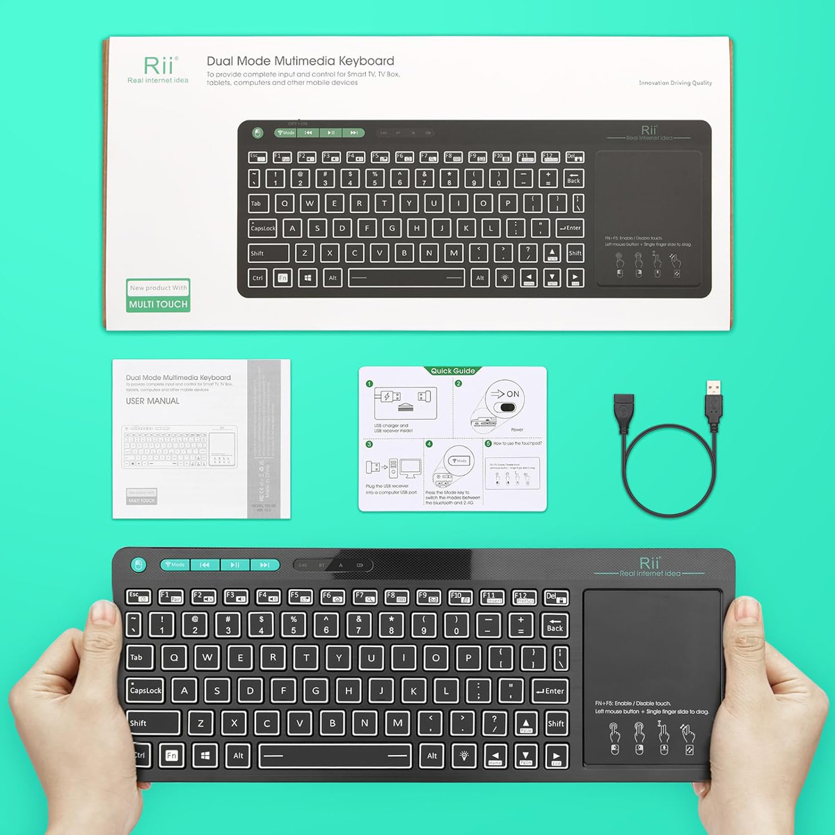 RIITEK ασύρματο πληκτρολόγιο Mini K18S με touchpad, RGB backlit, 2.4GHz & Bluetooth 9 RIITEK ασύρματο πληκτρολόγιο Mini K18S με touchpad, RGB backlit, 2.4GHz & Bluetooth - Image 7