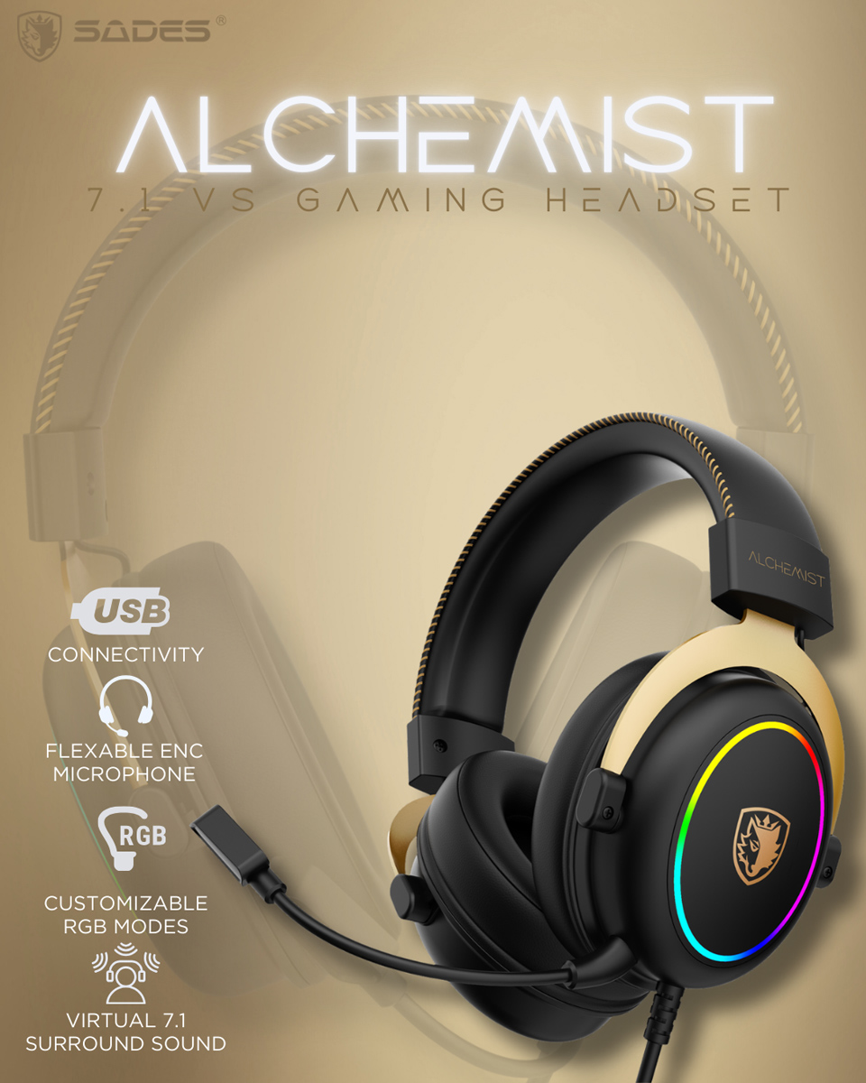 SADES gaming headset Alchemist, USB σύνδεση, 50mm, V7.1 surround, ENC, RGB, multi-platform, μαύρο 8 SADES gaming headset Alchemist, USB σύνδεση, 50mm, V7.1 surround, ENC, RGB, multi-platform, μαύρο - Image 6