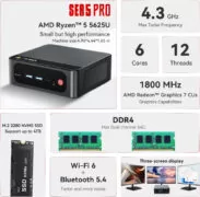 BEELINK mini PC SER5 Pro, AMD 5625U, 16GB, 500GB M.2, Windows 11 Pro 5