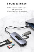 USAMS docking station US-SJ643, 8 θυρών, USB-C, 4K, 100W PD, LAN, γκρι 2