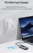 USAMS docking station US-SJ643, 8 θυρών, USB-C, 4K, 100W PD, LAN, γκρι 4