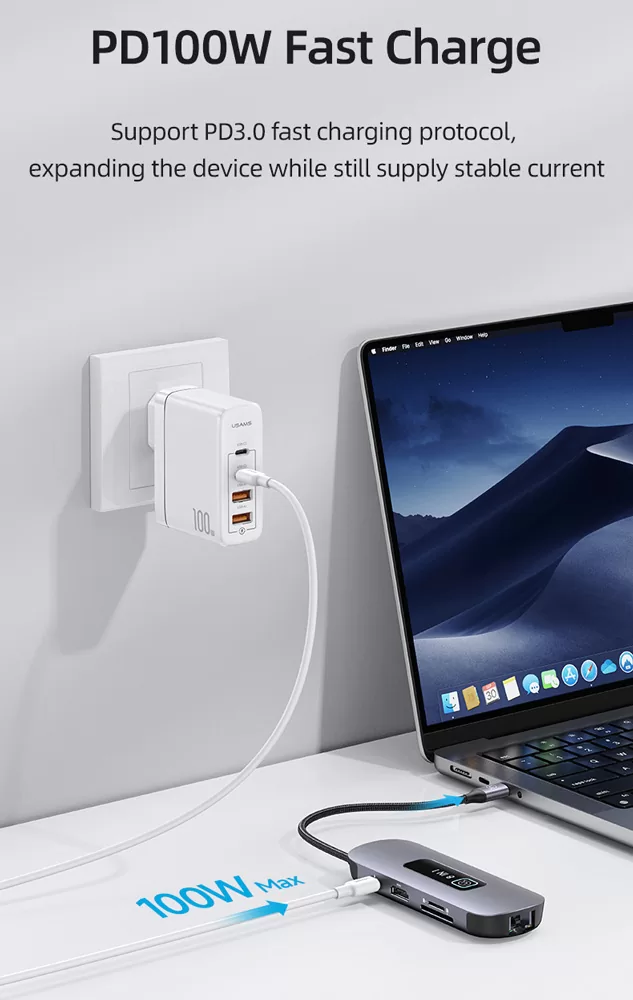 USAMS docking station US-SJ643, 8 θυρών, USB-C, 4K, 100W PD, LAN, γκρι 6 USAMS docking station US-SJ643, 8 θυρών, USB-C, 4K, 100W PD, LAN, γκρι - Image 4