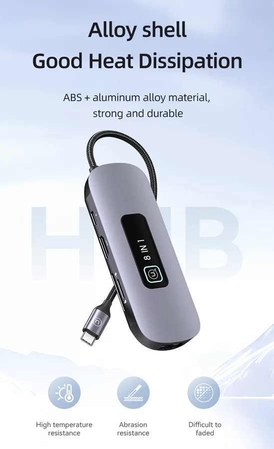 USAMS docking station US-SJ643, 8 θυρών, USB-C, 4K, 100W PD, LAN, γκρι 9 USAMS docking station US-SJ643, 8 θυρών, USB-C, 4K, 100W PD, LAN, γκρι - Image 7