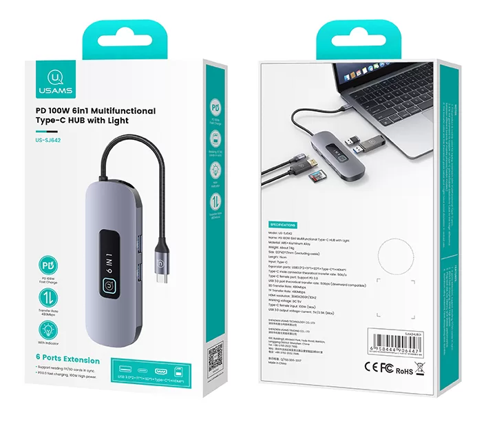 USAMS docking station US-SJ643, 8 θυρών, USB-C, 4K, 100W PD, LAN, γκρι 11 USAMS docking station US-SJ643, 8 θυρών, USB-C, 4K, 100W PD, LAN, γκρι - Image 9