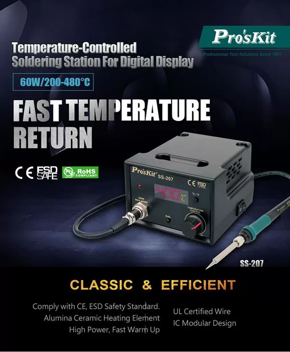 PROSKIT σταθμός συγκόλλησης SS-207B με κολλητήρι, 60W, 200~480 °C 4 PROSKIT σταθμός συγκόλλησης SS-207B με κολλητήρι, 60W, 200~480 °C - Image 2