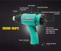 PROSKIT πιστόλι θερμού αέρα SS-626B με οθόνη, 1800W, 50~600 °C 3