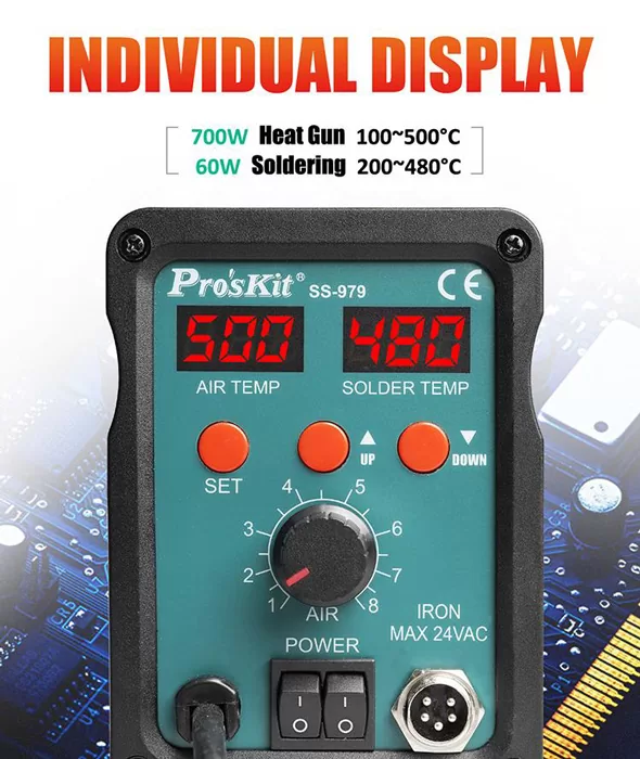 PROSKIT σταθμός συγκόλλησης SS-979B, κολλητήρι/air gun, 760W, 200-480 °C 7 PROSKIT σταθμός συγκόλλησης SS-979B, κολλητήρι/air gun, 760W, 200-480 °C - Image 5