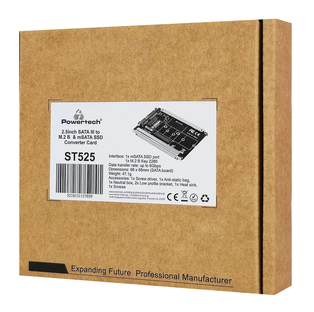 POWERTECH κάρτα μετατροπής 2.5" SATA σε M.2 B & mSATA SSD ST525, 6Gbps 5 POWERTECH κάρτα μετατροπής 2.5" SATA σε M.2 B & mSATA SSD ST525, 6Gbps - Image 3