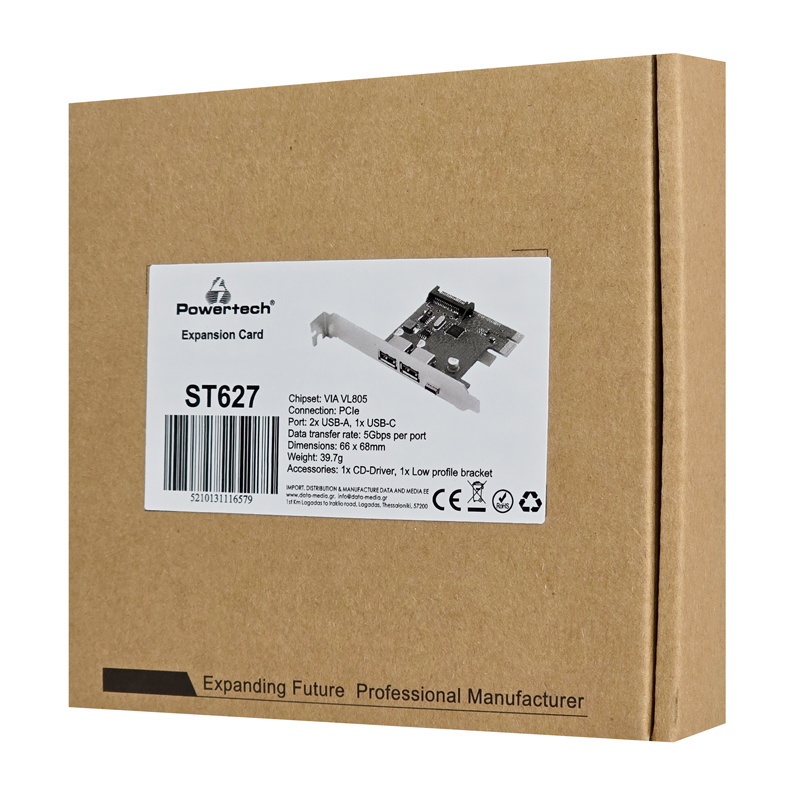 POWERTECH κάρτα επέκτασης PCIe σε 2x USB & 1x USB-C ST627, 5Gbps, 66x68mm 4 POWERTECH κάρτα επέκτασης PCIe σε 2x USB & 1x USB-C ST627, 5Gbps, 66x68mm - Image 2