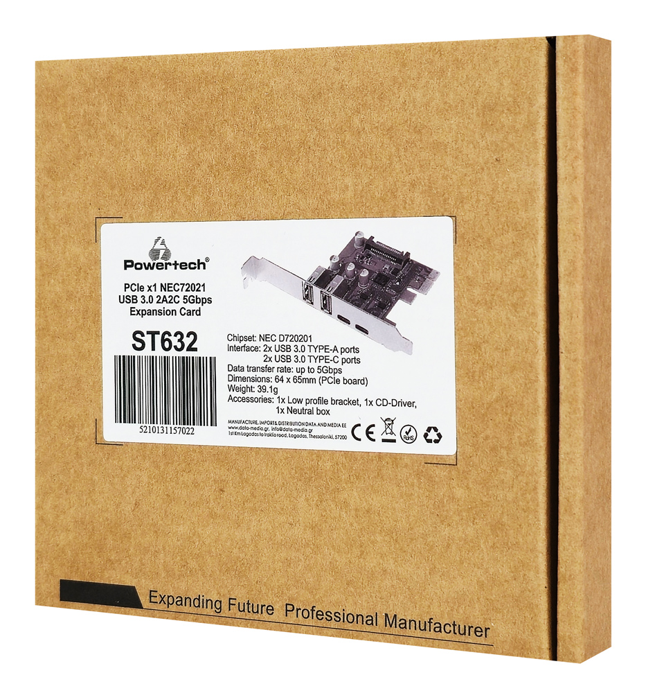 POWERTECH κάρτα επέκτασης PCIe σε 2x USB & 2x USB-C ST632, 5Gbps, NEC D720201 5 POWERTECH κάρτα επέκτασης PCIe σε 2x USB & 2x USB-C ST632, 5Gbps, NEC D720201 - Image 3