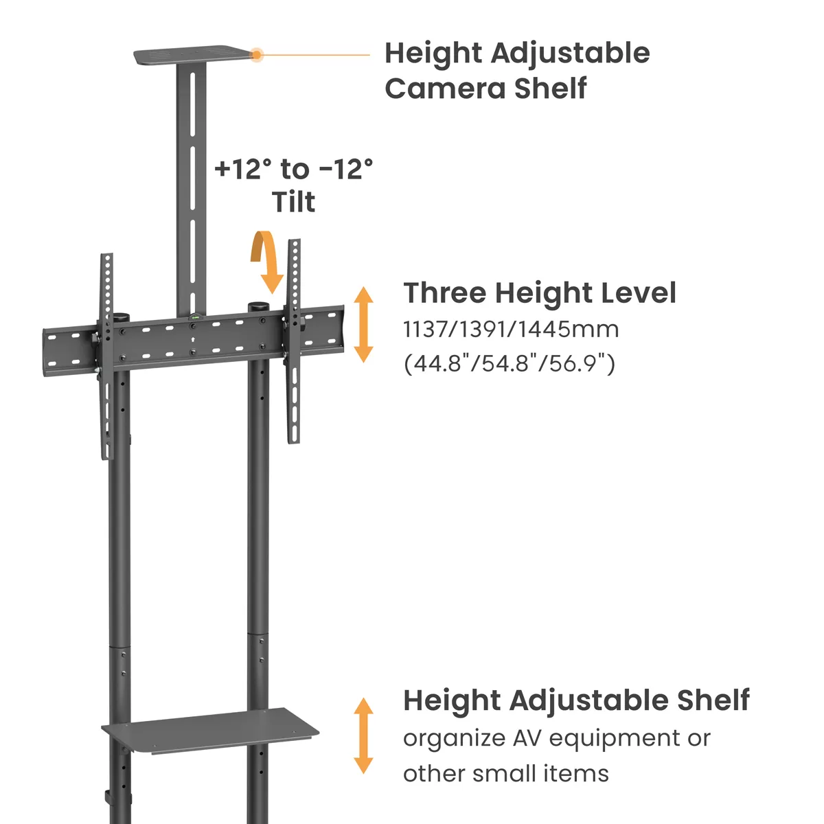 BRATECK βάση τηλεόρασης δαπέδου T1042T, 37-70", έως 45kg, με ράφια & ροδάκια 5 BRATECK βάση τηλεόρασης δαπέδου T1042T, 37-70", έως 45kg, με ράφια & ροδάκια - Image 3