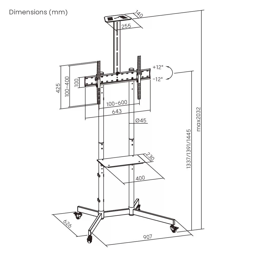 BRATECK βάση τηλεόρασης δαπέδου T1042T, 37-70", έως 45kg, με ράφια & ροδάκια 9 BRATECK βάση τηλεόρασης δαπέδου T1042T, 37-70", έως 45kg, με ράφια & ροδάκια - Image 7
