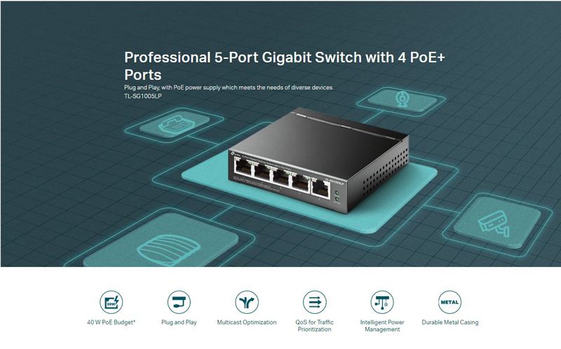TP-LINK desktop switch TL-SG1005LP, 5-Port Gigabit, 4x PoE+, V4.0 4 TP-LINK desktop switch TL-SG1005LP, 5-Port Gigabit, 4x PoE+, V4.0 - Image 2