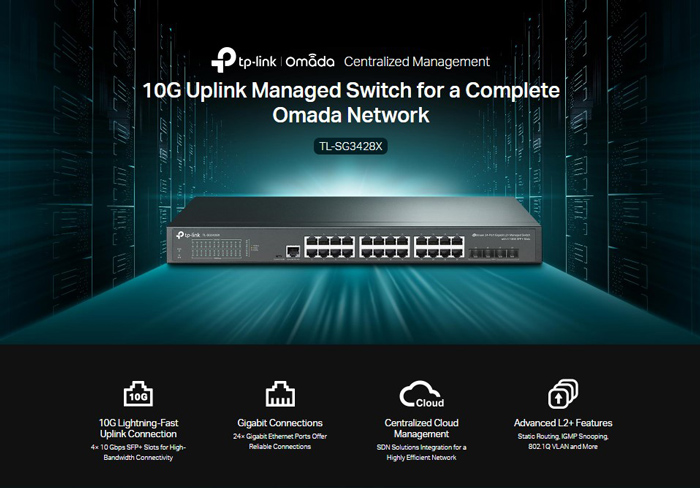 TP-LINK L2+ Managed Switch TL-SG3428X, 24-Port Gigabit, 4x SFP+, Ver.1.4 4 TP-LINK L2+ Managed Switch TL-SG3428X, 24-Port Gigabit, 4x SFP+, Ver.1.4 - Image 2
