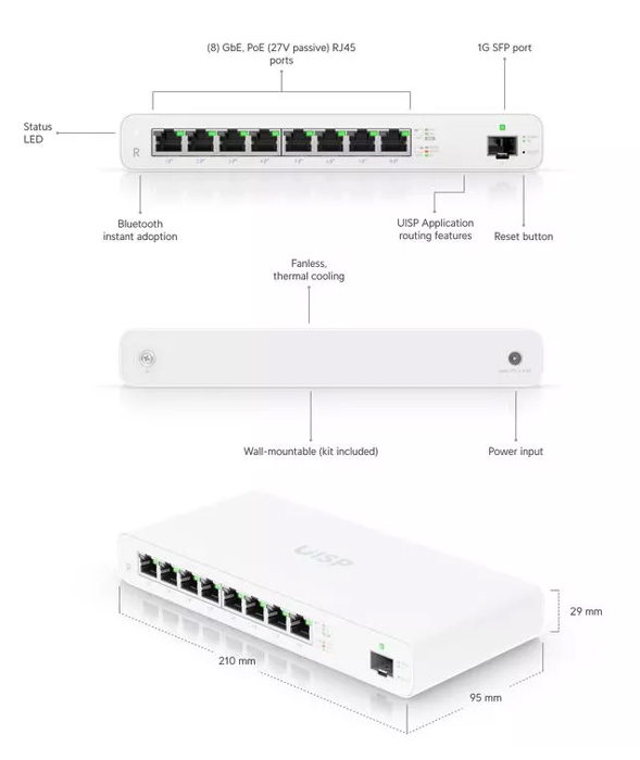 UBIQUITI router UISP-R, 8x Gigabit Ethernet Θύρες, 1000Mbps, PoE 30W 4 UBIQUITI router UISP-R, 8x Gigabit Ethernet Θύρες, 1000Mbps, PoE 30W - Image 2