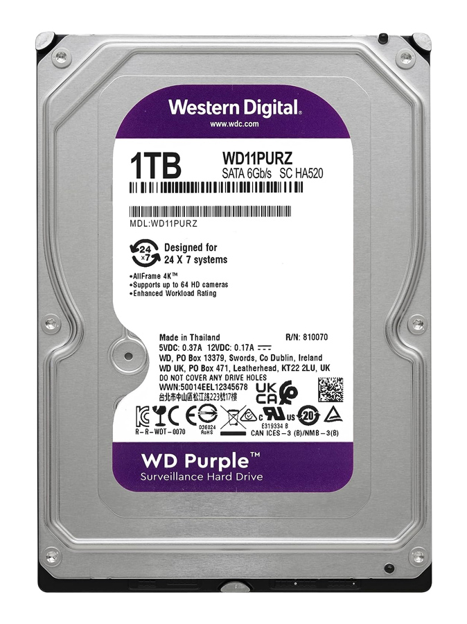 WD σκληρός δίσκος 3.5" Purple Surveillance 1TB, 256MB, 5400RPM, SATA III 3 WD σκληρός δίσκος 3.5" Purple Surveillance 1TB, 256MB, 5400RPM, SATA III