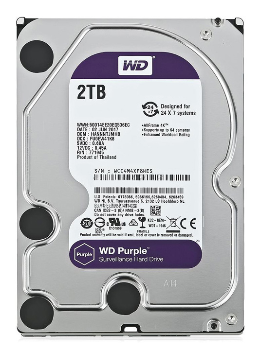 WD σκληρός δίσκος 3.5" Purple Surveillance 2TB, 256MB, 5400RPM, SATA III 3 WD σκληρός δίσκος 3.5" Purple Surveillance 2TB, 256MB, 5400RPM, SATA III