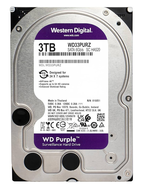WD σκληρός δίσκος 3.5" Purple Surveillance 3TB, 256MB, 5400RPM, SATA III 3 WD σκληρός δίσκος 3.5" Purple Surveillance 3TB, 256MB, 5400RPM, SATA III