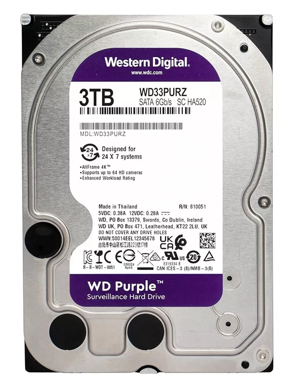 WD σκληρός δίσκος 3.5" Purple Surveillance 3TB, 256MB, 5400RPM, SATA III 3 WD σκληρός δίσκος 3.5" Purple Surveillance 3TB, 256MB, 5400RPM, SATA III