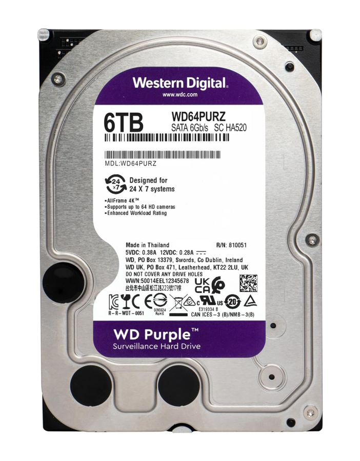 WD σκληρός δίσκος 3.5" Purple Surveillance 6TB, 256MB, 5400RPM, SATA III 3 WD σκληρός δίσκος 3.5" Purple Surveillance 6TB, 256MB, 5400RPM, SATA III