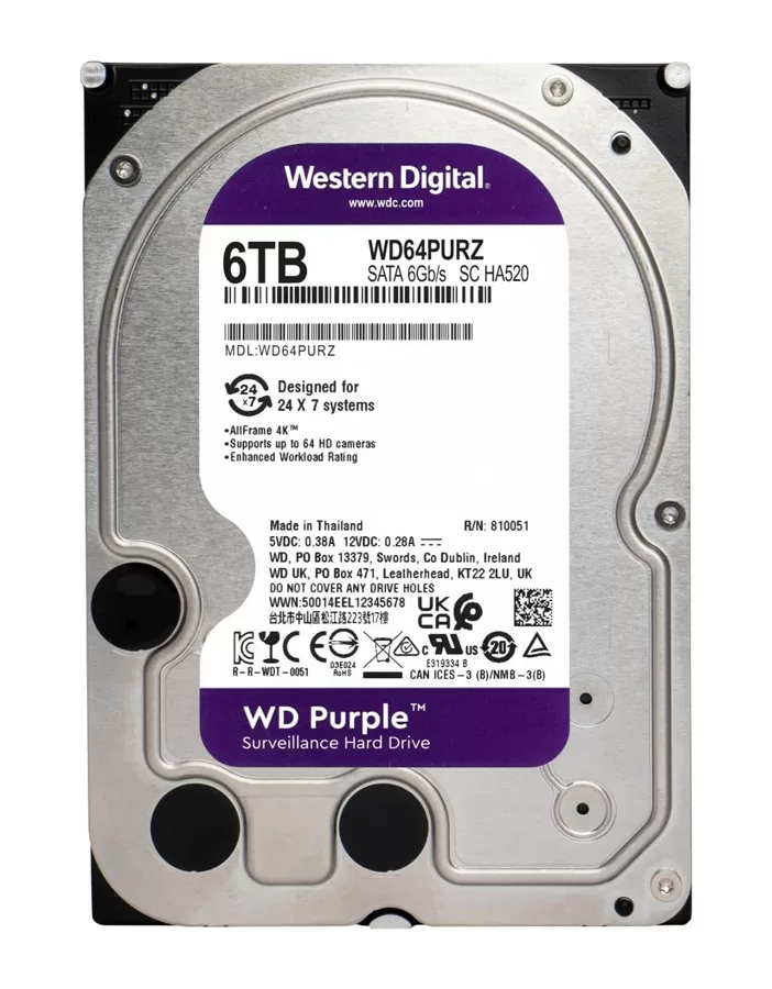 WD σκληρός δίσκος 3.5" Purple Surveillance 6TB, 256MB, 5400RPM, SATA III 3 WD σκληρός δίσκος 3.5" Purple Surveillance 6TB, 256MB, 5400RPM, SATA III