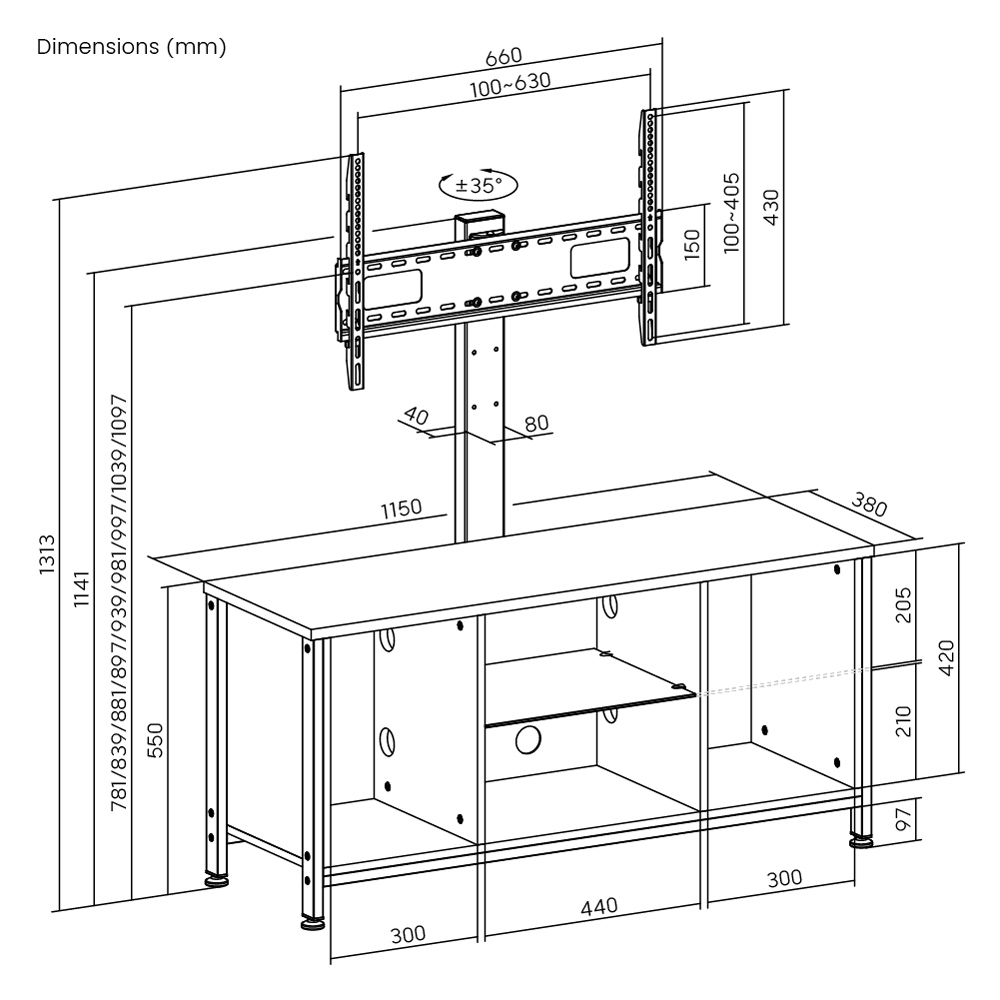 BRATECK έπιπλο τηλεόρασης με βάση WP2006ST-BR, 37-75", 115x38x131.3cm, καφέ 6 BRATECK έπιπλο τηλεόρασης με βάση WP2006ST-BR, 37-75", 115x38x131.3cm, καφέ - Image 4
