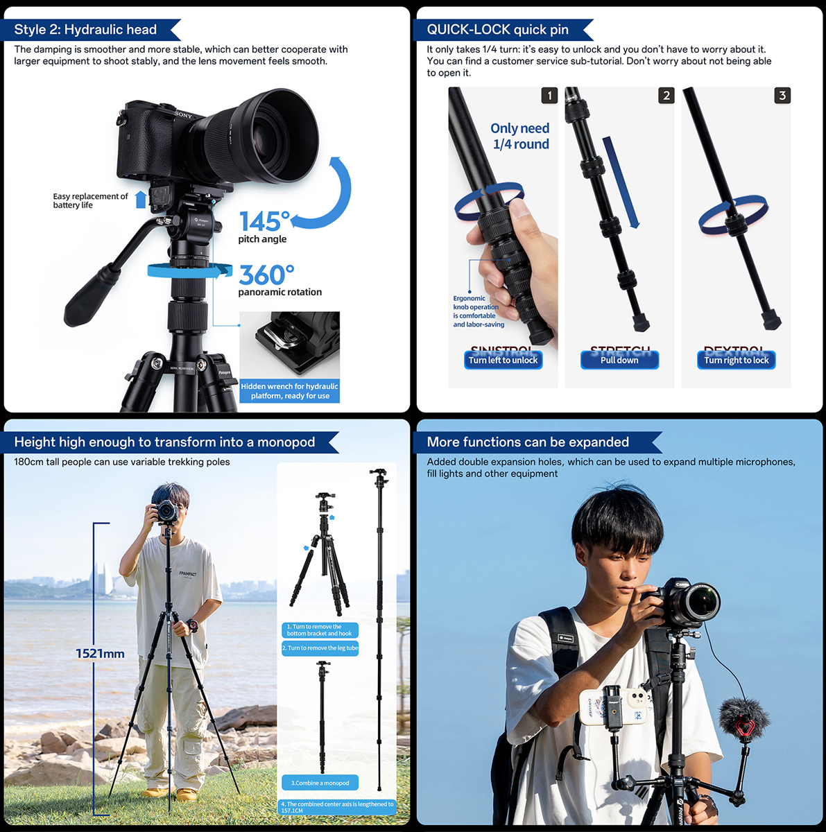 FOTOPRO τρίποδο φωτογράφισης X-go Gecko E2, πτυσσόμενο έως 146.1cm, έως 8kg, μαύρο 5 FOTOPRO τρίποδο φωτογράφισης X-go Gecko E2, πτυσσόμενο έως 146.1cm, έως 8kg, μαύρο - Image 3