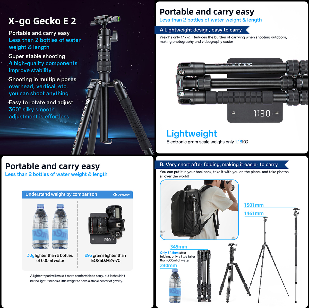 FOTOPRO τρίποδο φωτογράφισης X-go Gecko E2, πτυσσόμενο έως 146.1cm, έως 8kg, μαύρο 11 FOTOPRO τρίποδο φωτογράφισης X-go Gecko E2, πτυσσόμενο έως 146.1cm, έως 8kg, μαύρο - Image 9