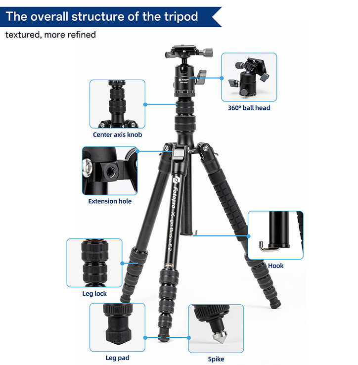 FOTOPRO τρίποδο φωτογράφισης X-go Gecko E2, πτυσσόμενο έως 146.1cm, έως 8kg, μαύρο 14 FOTOPRO τρίποδο φωτογράφισης X-go Gecko E2, πτυσσόμενο έως 146.1cm, έως 8kg, μαύρο - Image 12
