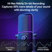 CMTECK επιτραπέζιο μικρόφωνο XM600, omnidirectional/καρδιοειδές, USB, RGB LED, μαύρο 4