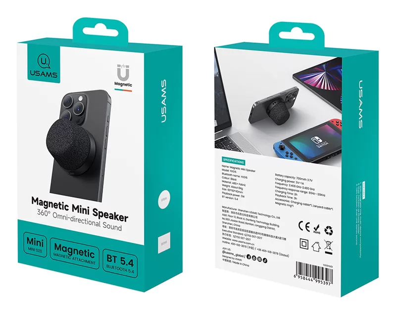 USAMS μίνι φορητό ηχείο YX016, μαγνητικό, 3W, Bluetooth, 700mAh, μαύρο 10 USAMS μίνι φορητό ηχείο YX016, μαγνητικό, 3W, Bluetooth, 700mAh, μαύρο - Image 8