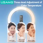 USAMS φωτιστικό δαχτυλίδι LED ZB323 με τρίποδο & βάση smartphone, μαύρο 3