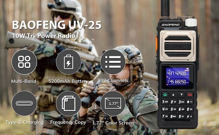 Baofeng UV-25 Φορητός Πομποδέκτης VHF/UHF Dual Band 10W με GPS, NOAA και Type-C, Army Yellow 8 Baofeng UV-25 Φορητός Πομποδέκτης VHF/UHF Dual Band Army Yellow