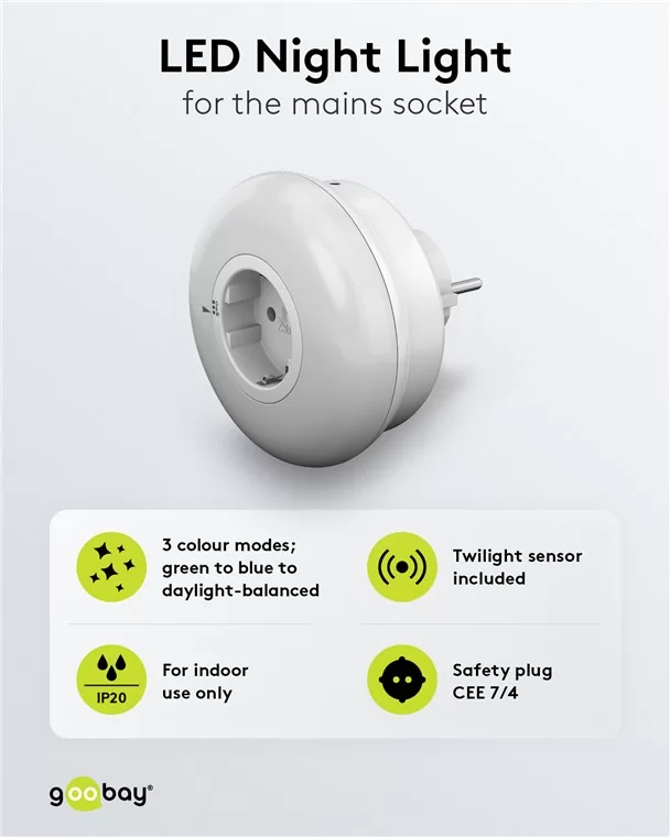 GOOBAY LED φωτιστικό νυκτός 64567, πρίζα schuko, 3 χρώματα φωτός, 6500K 5 GOOBAY LED φωτιστικό νυκτός 64567, πρίζα schuko, 3 χρώματα φωτός, 6500K - Image 3