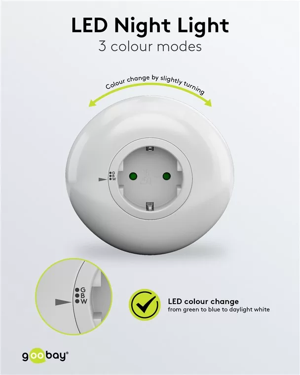 GOOBAY LED φωτιστικό νυκτός 64567, πρίζα schuko, 3 χρώματα φωτός, 6500K 7 GOOBAY LED φωτιστικό νυκτός 64567, πρίζα schuko, 3 χρώματα φωτός, 6500K - Image 5