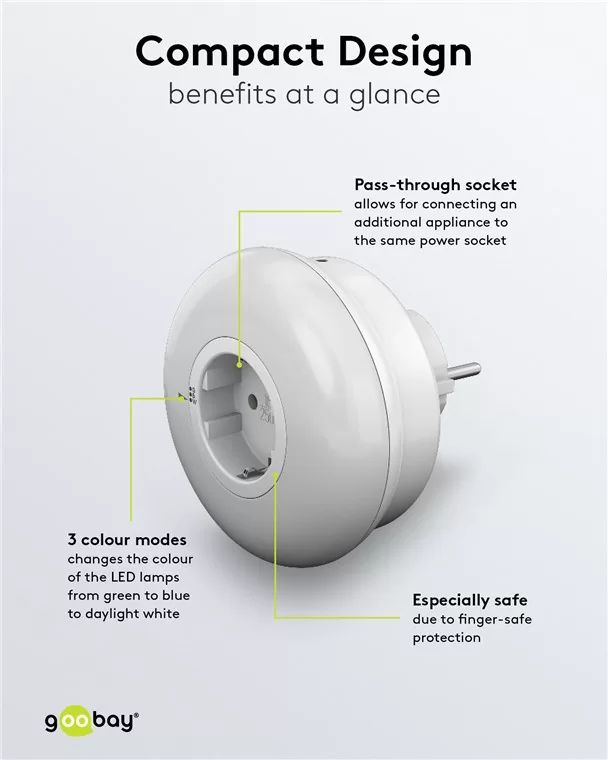 GOOBAY LED φωτιστικό νυκτός 64567, πρίζα schuko, 3 χρώματα φωτός, 6500K 8 GOOBAY LED φωτιστικό νυκτός 64567, πρίζα schuko, 3 χρώματα φωτός, 6500K - Image 6