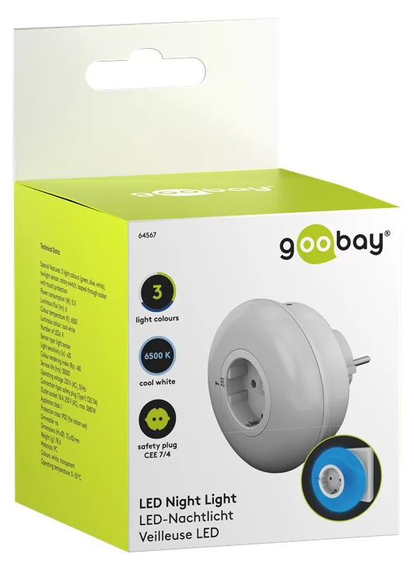 GOOBAY LED φωτιστικό νυκτός 64567, πρίζα schuko, 3 χρώματα φωτός, 6500K 9 GOOBAY LED φωτιστικό νυκτός 64567, πρίζα schuko, 3 χρώματα φωτός, 6500K - Image 7