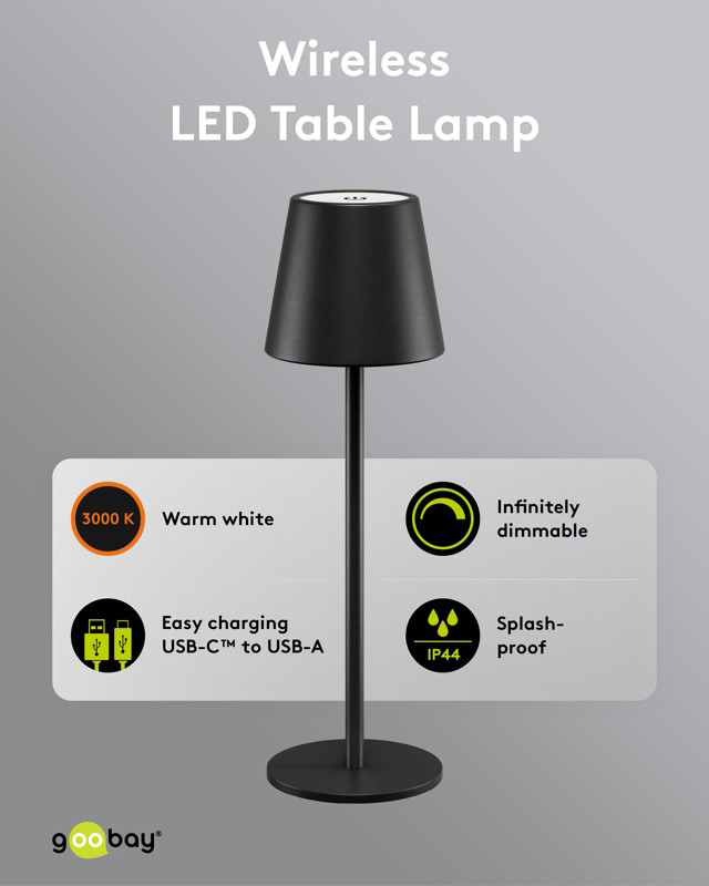 GOOBAY επιτραπέζιο φωτιστικό 77673, 3000K, dimmable, επαναφορτιζόμενο, μαύρο 7 GOOBAY επιτραπέζιο φωτιστικό 77673, 3000K, dimmable, επαναφορτιζόμενο, μαύρο - Image 5